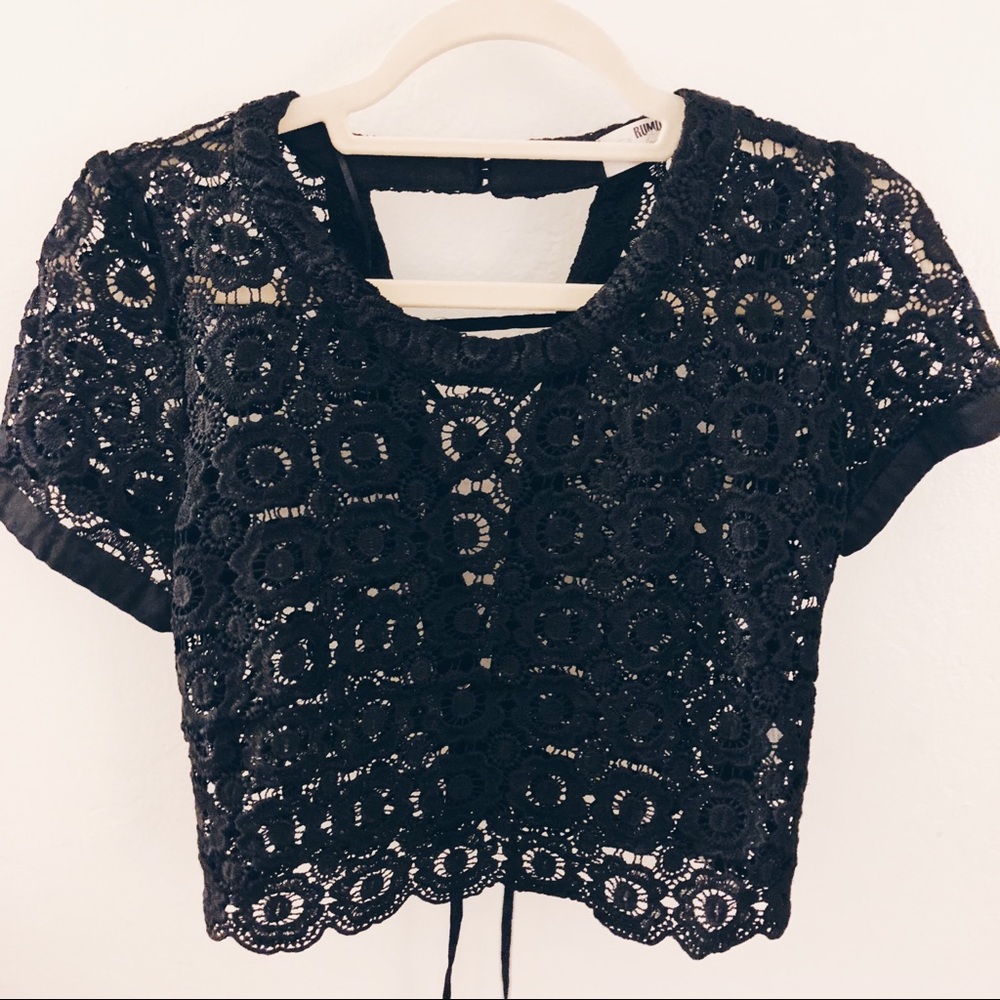 Black lace crop top